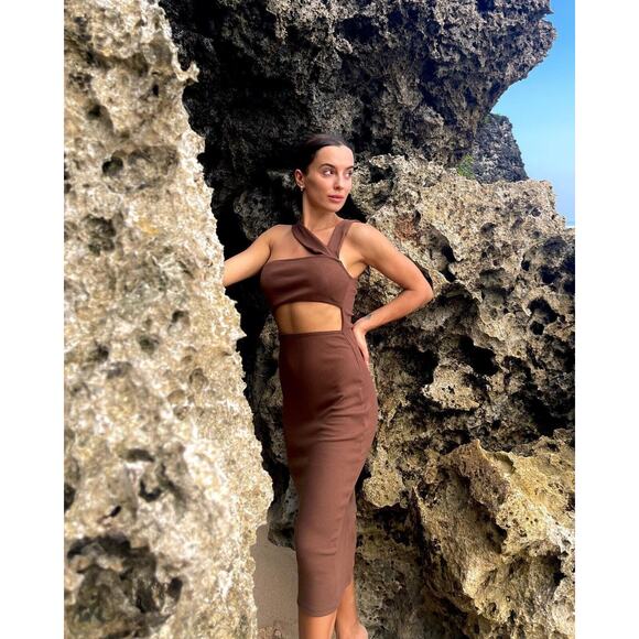 Sarengsami Revolve Womens Dress Small Med Brown Mojo Rib Knit Cut Out Walnut - Picture 4 of 14